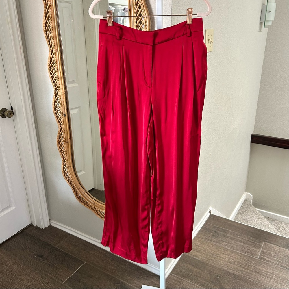 Ann Taylor / The Dramatic Wide Leg Satin Red Pants - Picture 3 of 7